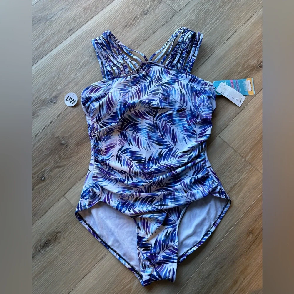 Swim Solutions Printed Strappy Underwire One-Piece Swimsuit, size 8 - Picture 3 of 5